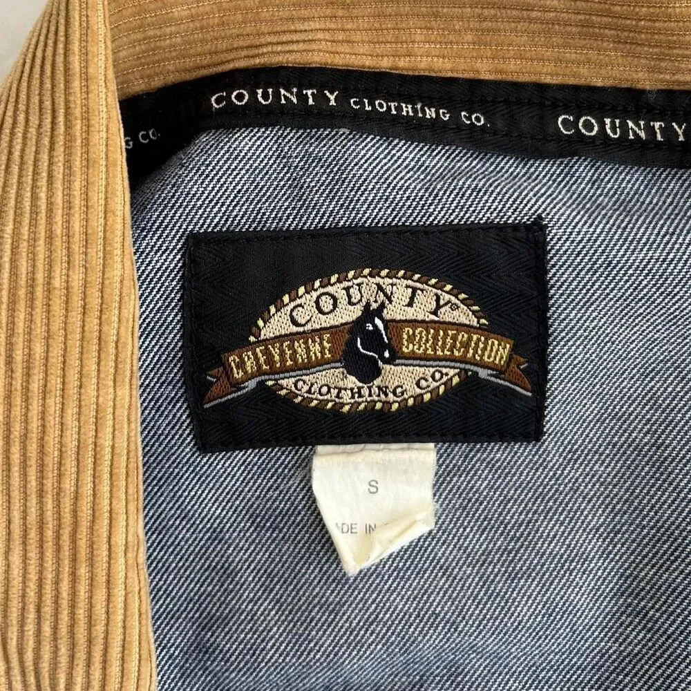 90s Vintage Corduroy Collar Blue Denim Jean Chore Coat Field Jacket Small Mens